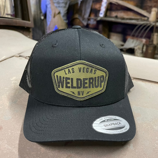 Welder Up Green Leather Patch Curve Bill Black Hat