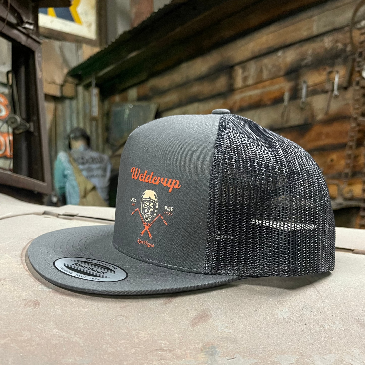 Welder Up Let's Ride Flat Bill Charcoal Trucker Hat