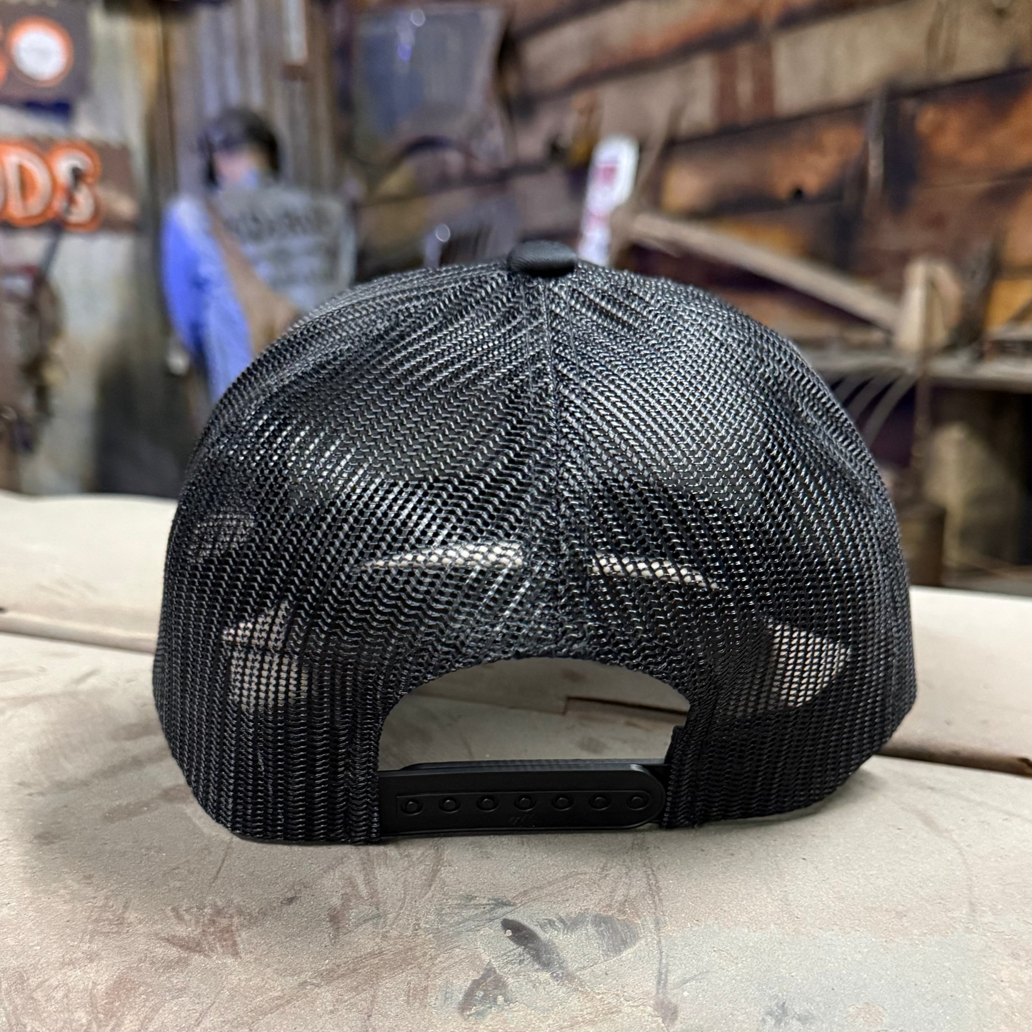 Welder Up Brown Leather Patch Curve Bill Black Hat