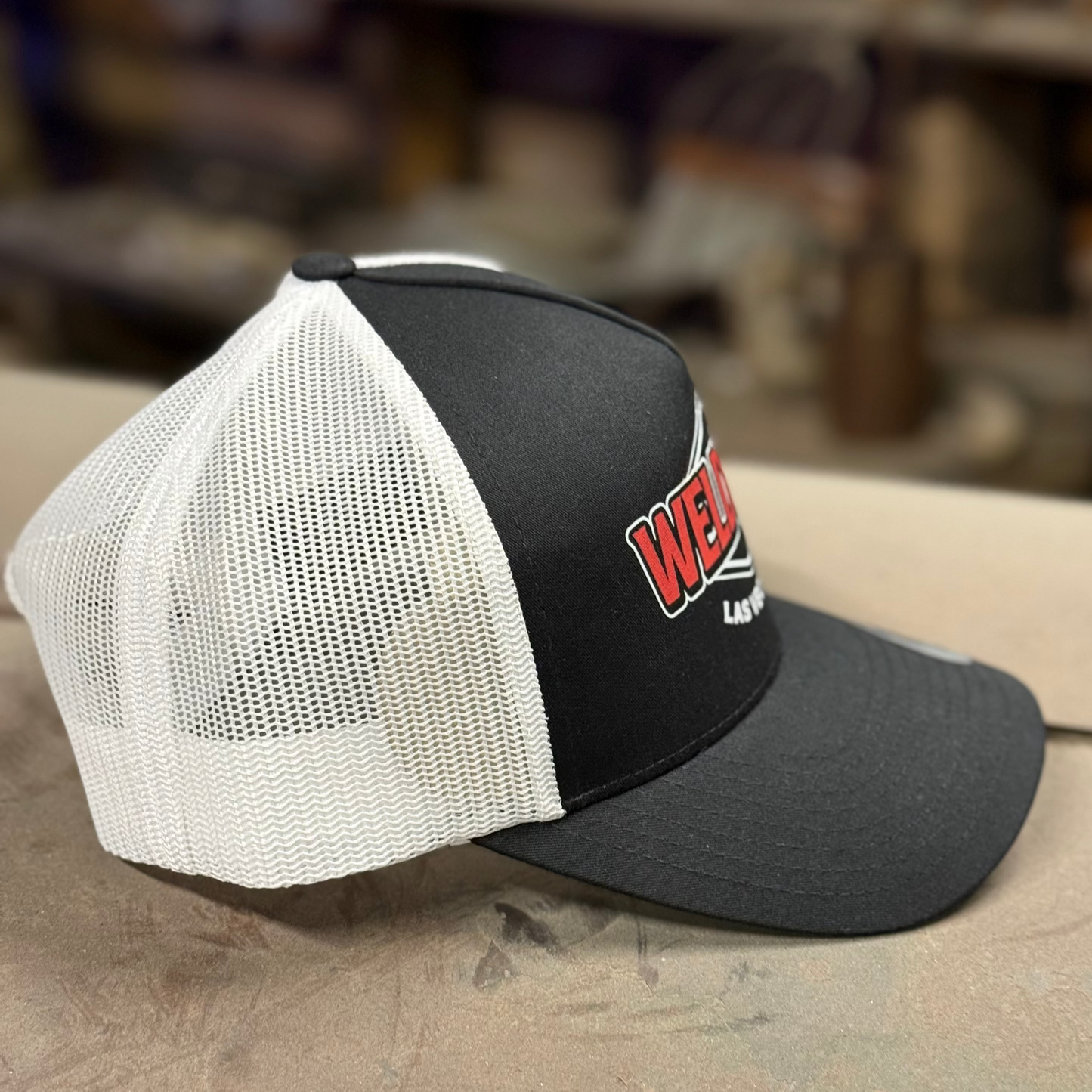 Welder Up Red Logo Retro Trucker Black/White Hat