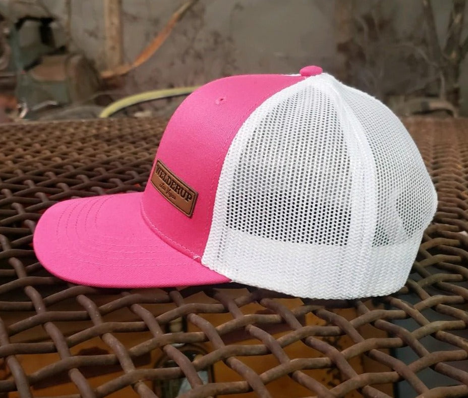 Welder Up Small Leather Patch on Pink/White Adjustable Hat