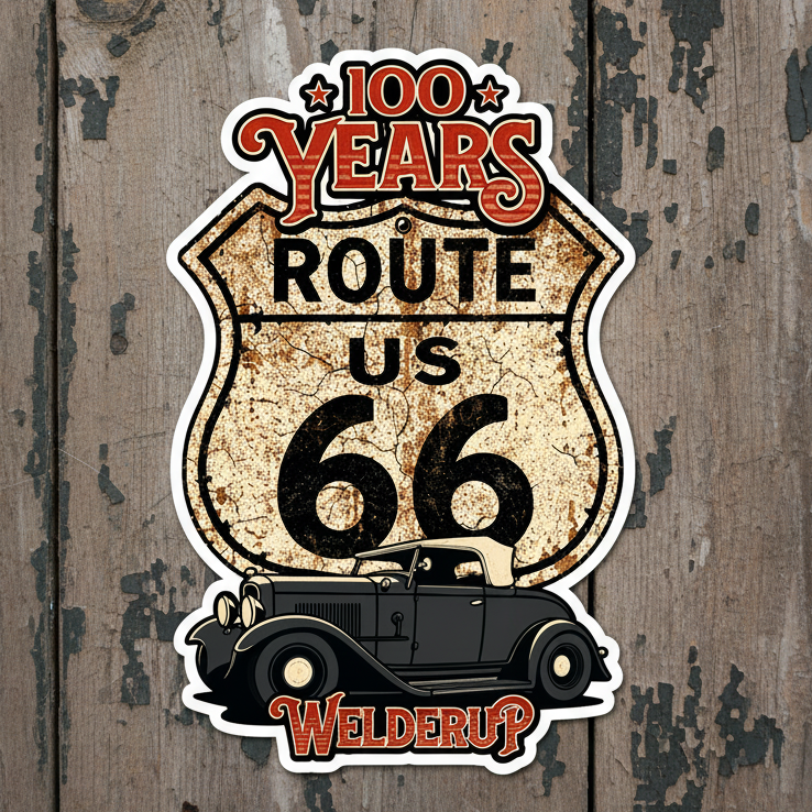 Welder Up 100 Years Route 66 Metal Sign 11" X 7 1/2"