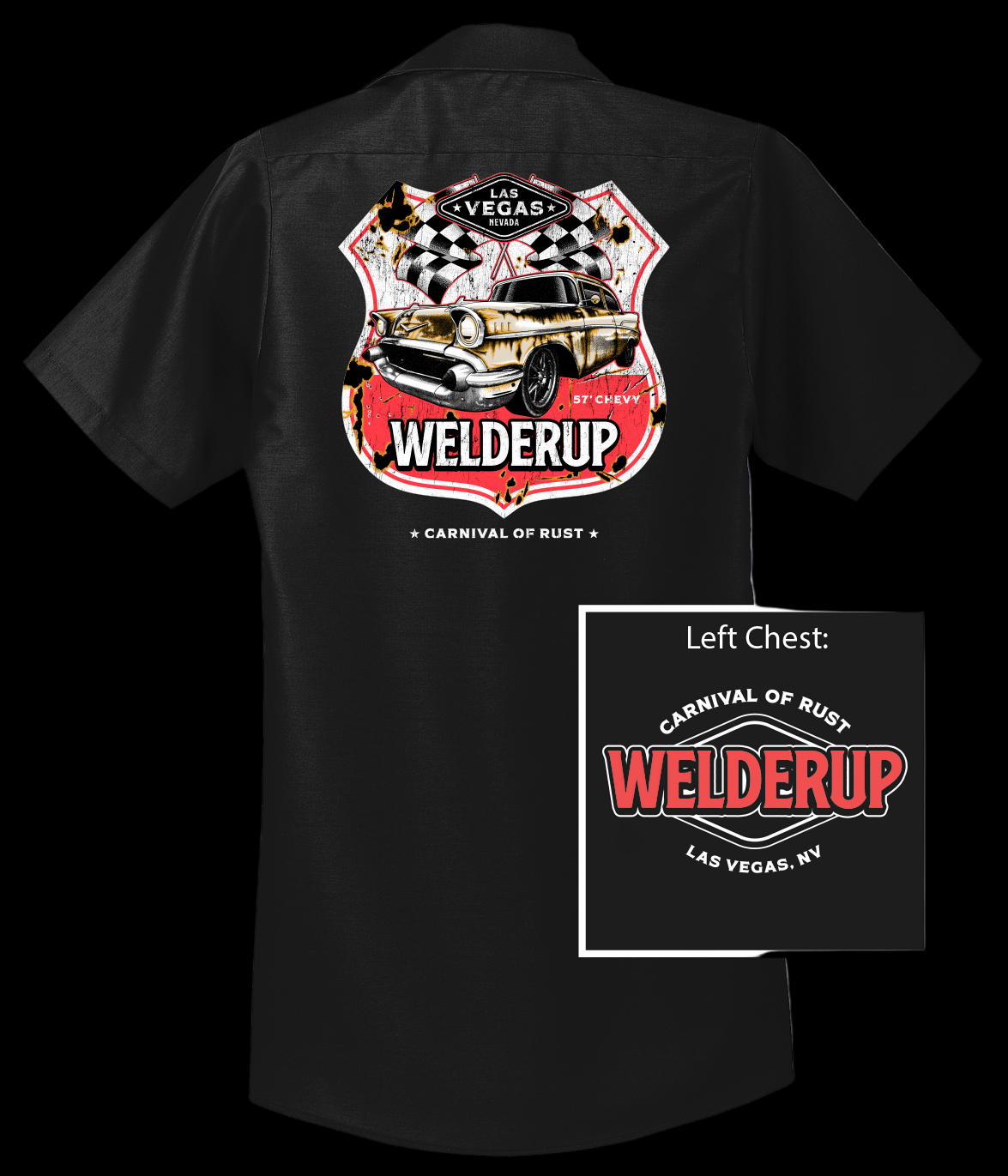 Welder Up 1957 Chevy Route 66 Black Work Shirt