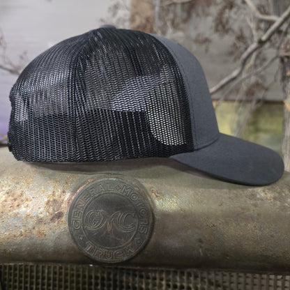 Welder Up Let's Ride Curve Bill Orange Print on Charcoal/Black Trucker Hat