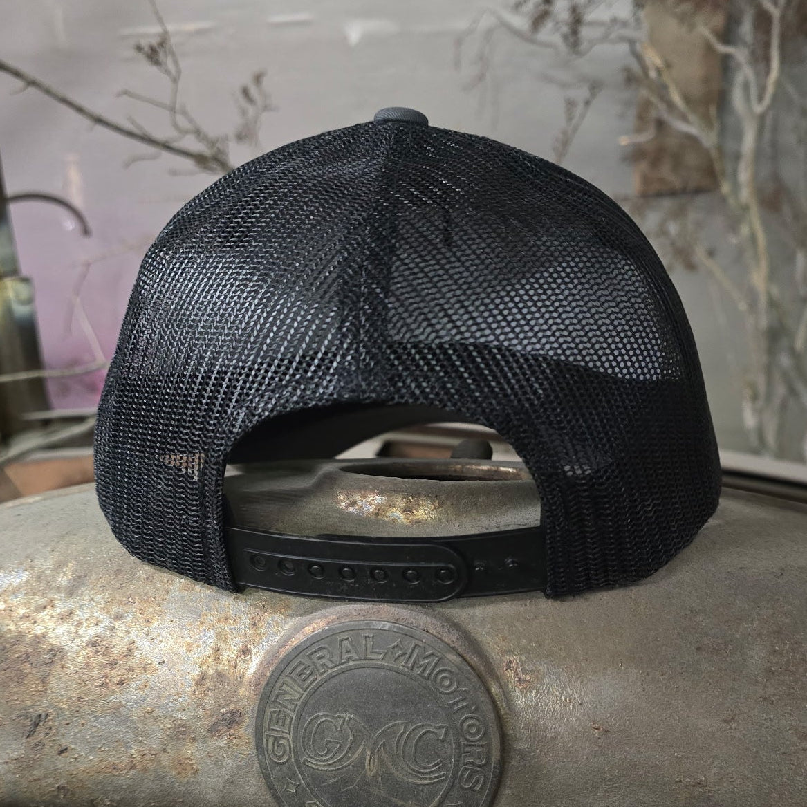 Welder Up Let's Ride Curve Bill Orange Print on Charcoal/Black Trucker Hat