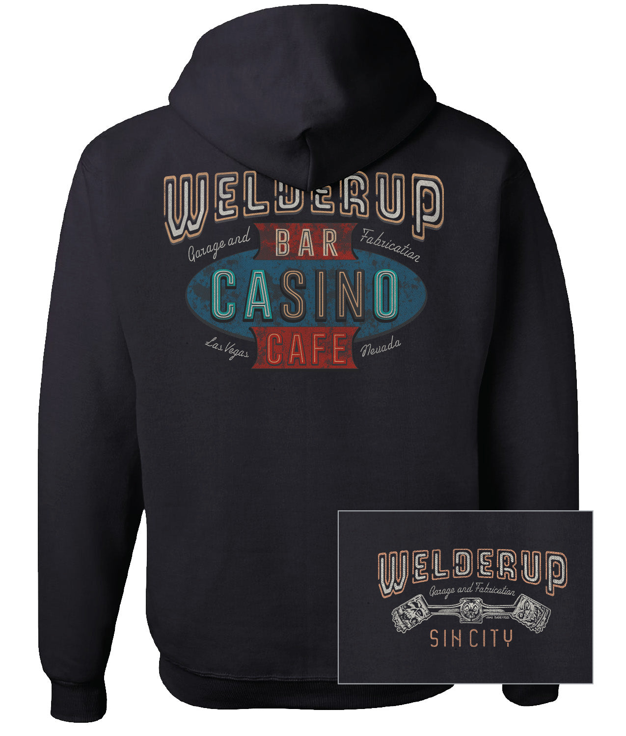 Welder Up Casino Sign Black Hooded Sweatshirt