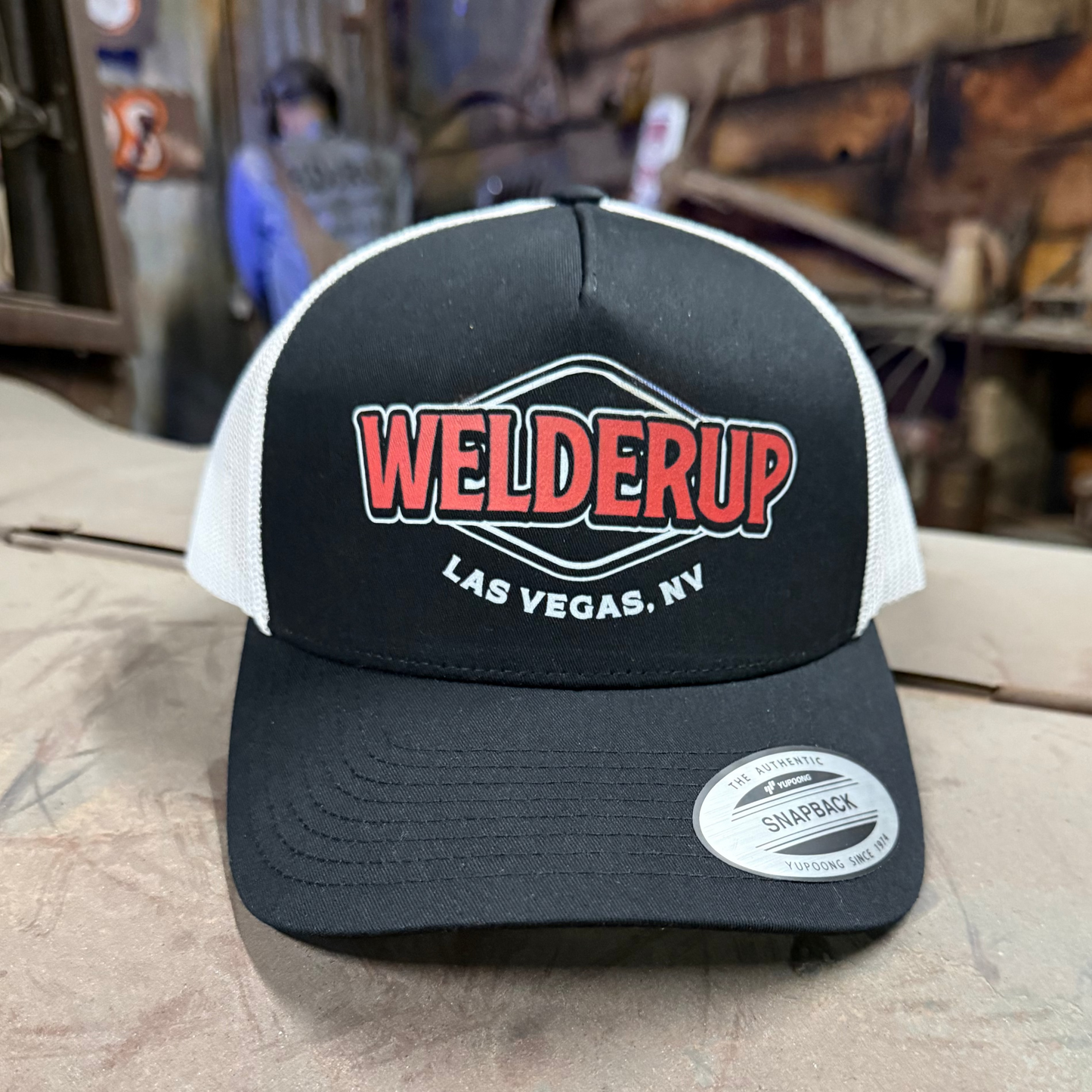 Welder Up Red Logo Retro Trucker Black/White Hat