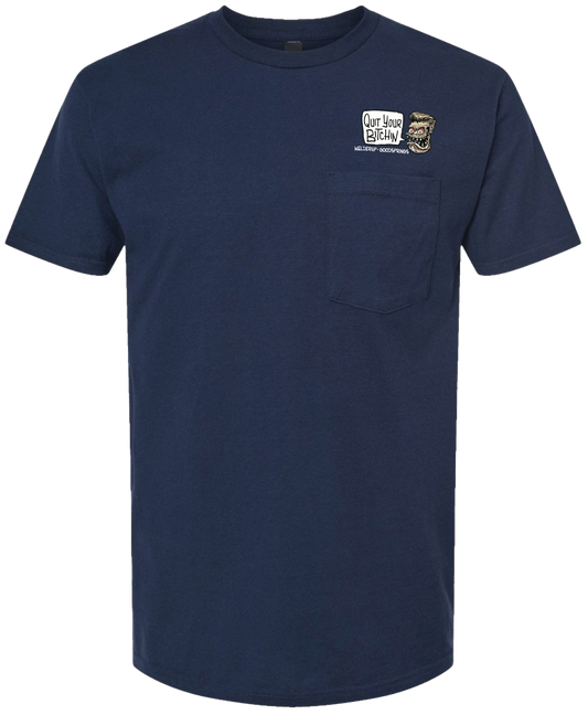 Welder Up "Quit Your Bitchin" Cartoon Pocket T-Shirt in Navy