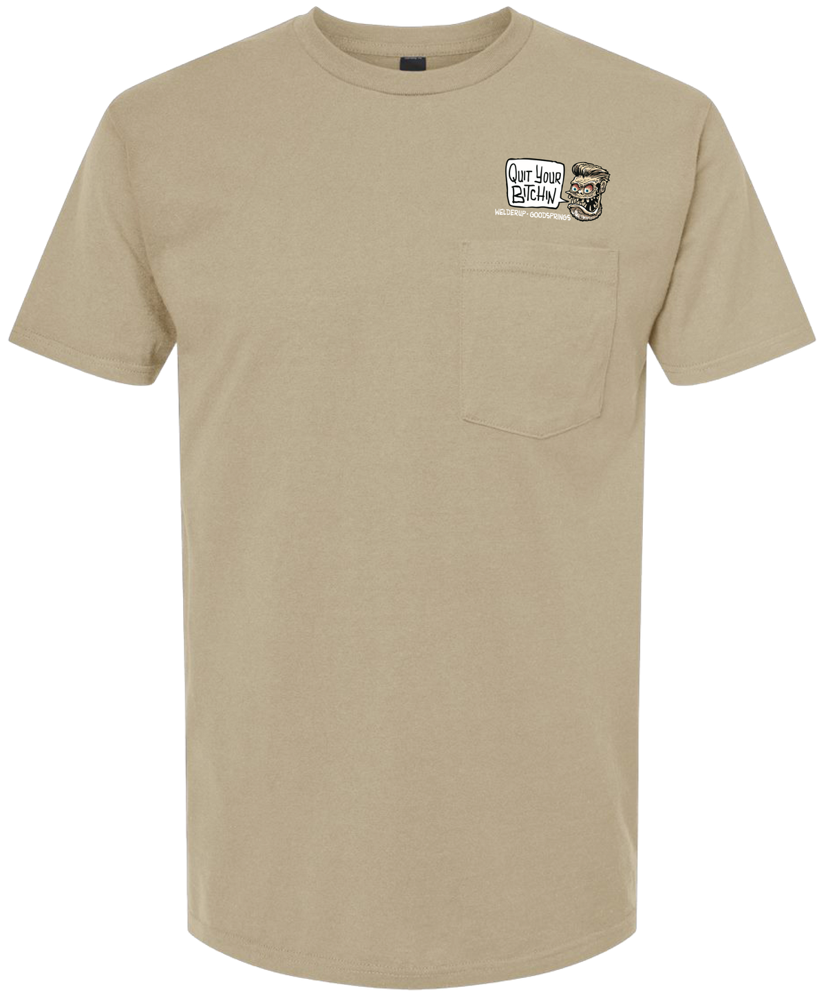 Welder Up "Quit Your Bitchin" Cartoon Pocket T-Shirt in Sand