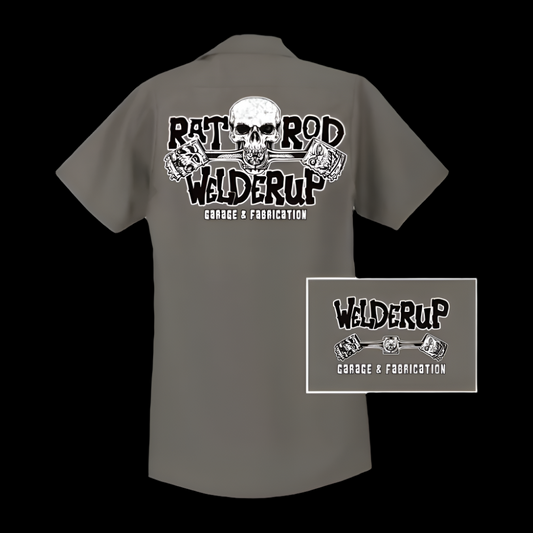 Welder Up Rat Rod Skull Work Shirt in Light Gray