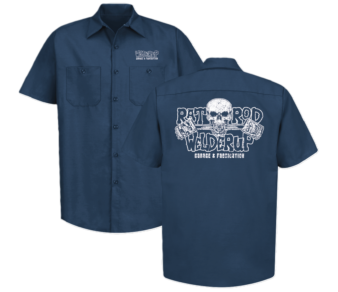 Welder Up Rat Rod Skull Work Shirt in Navy Blue