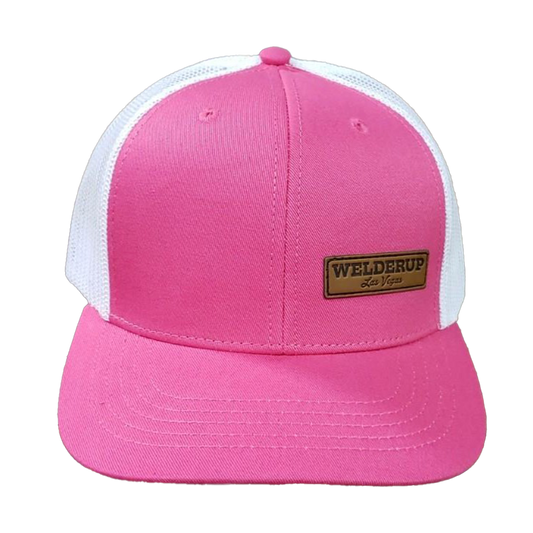 Welder Up Small Leather Patch on Pink/White Adjustable Hat